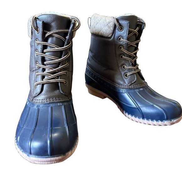 Magellan Outdoors Shoes - Magellan Outdoors Womens Duck Boots 6 Brown Navy Faux Shearling Lined Waterproof